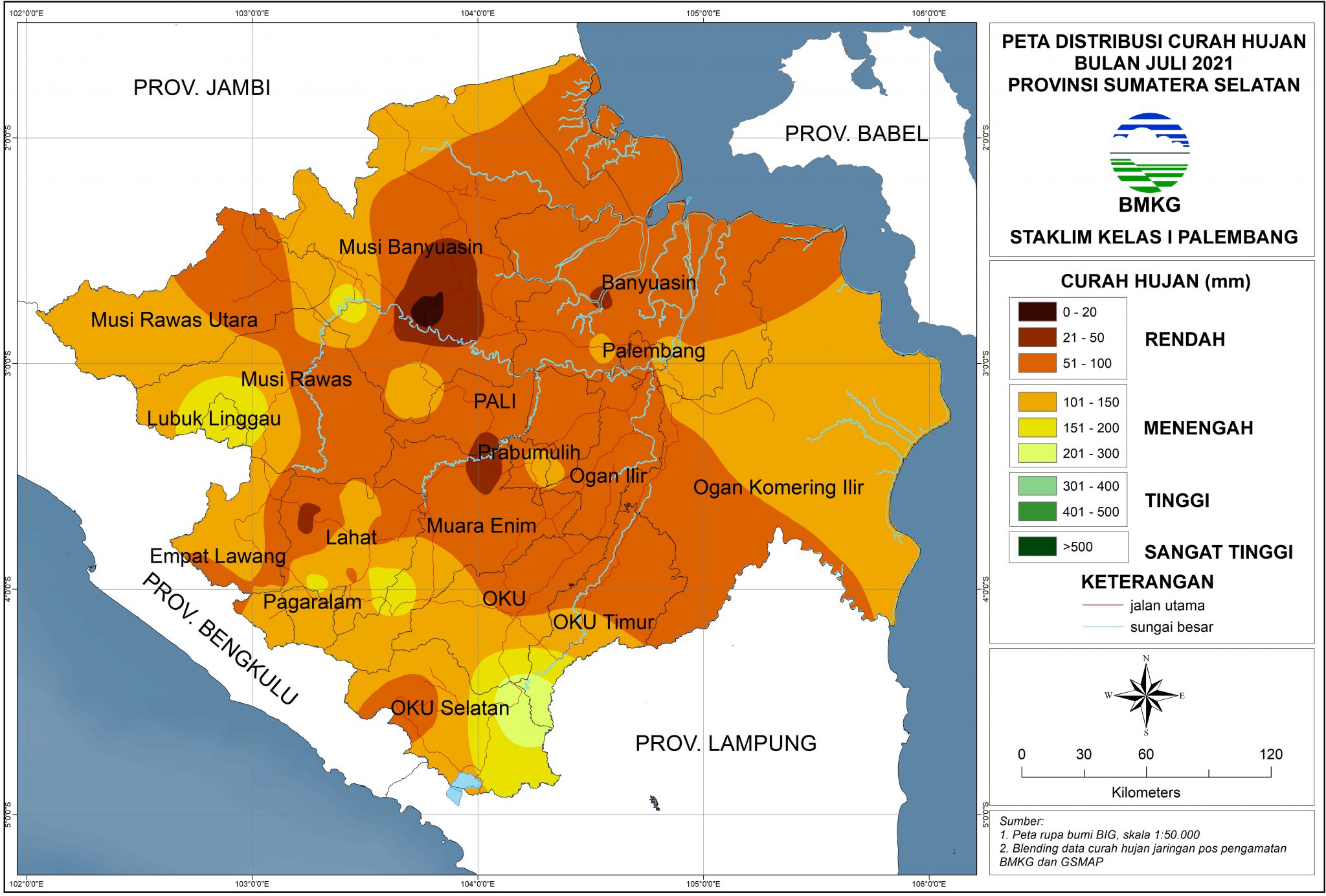 Distribusi Curah Hujan Bulan Juli Tahun Stasiun Klimatologi