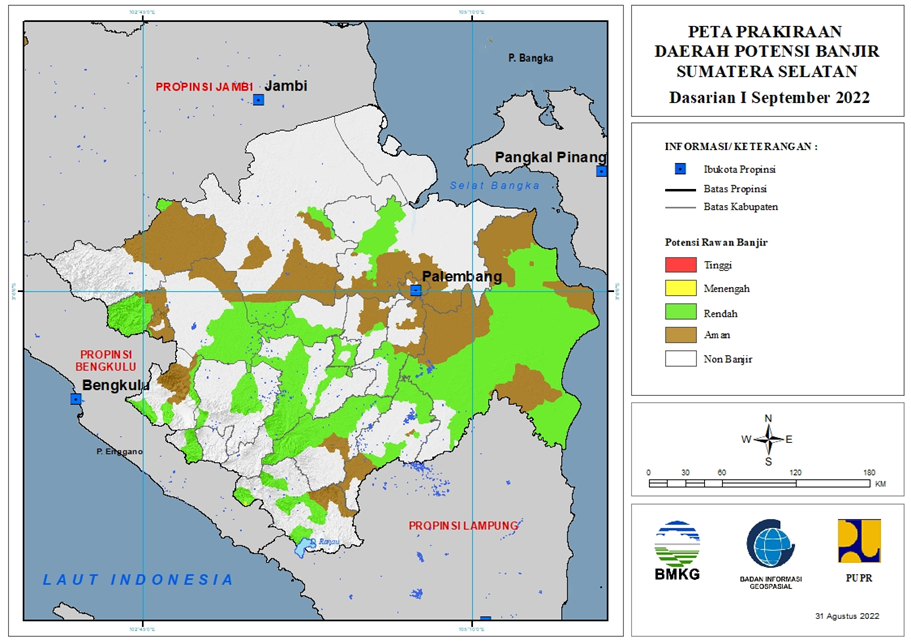 Prakiraan Daerah Potensi Banjir Dasarian Provinsi Sumatera Selatan