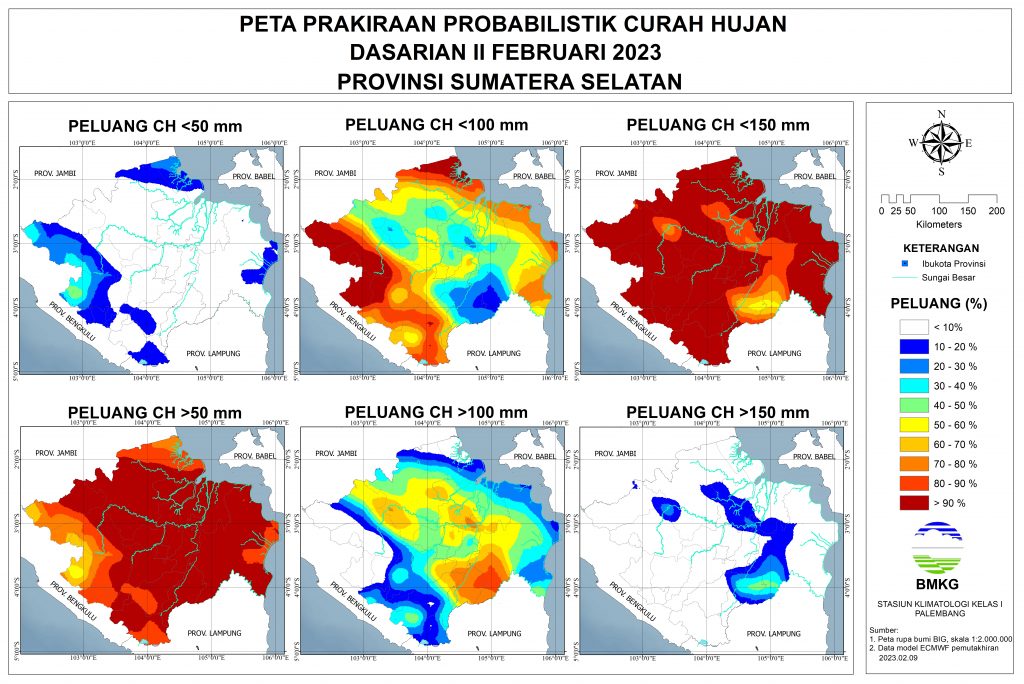 Prakiraan Probabilistik Curah Hujan Dasarian II Februari 2023 Update