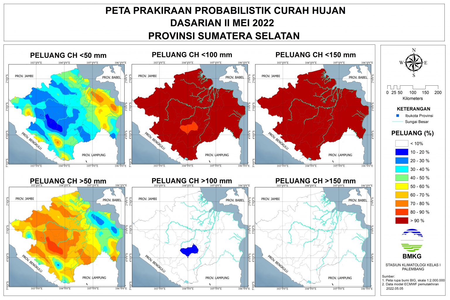Prakiraan Probabilistik Curah Hujan Dasarian II Mei 2022 (update 10 Mei 202...