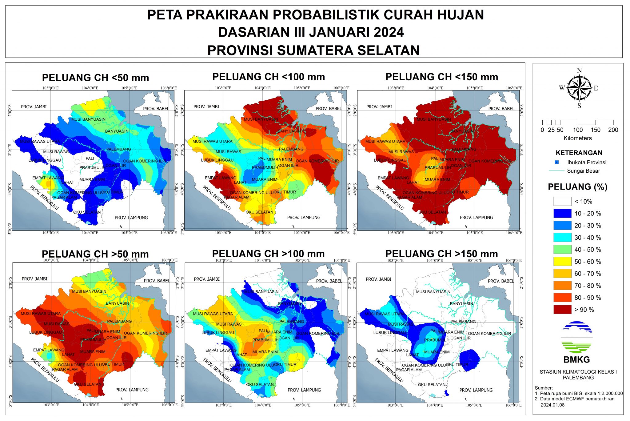 Prakiraan Probabilistik Curah Hujan Dasarian III Januari 2024 (update ...