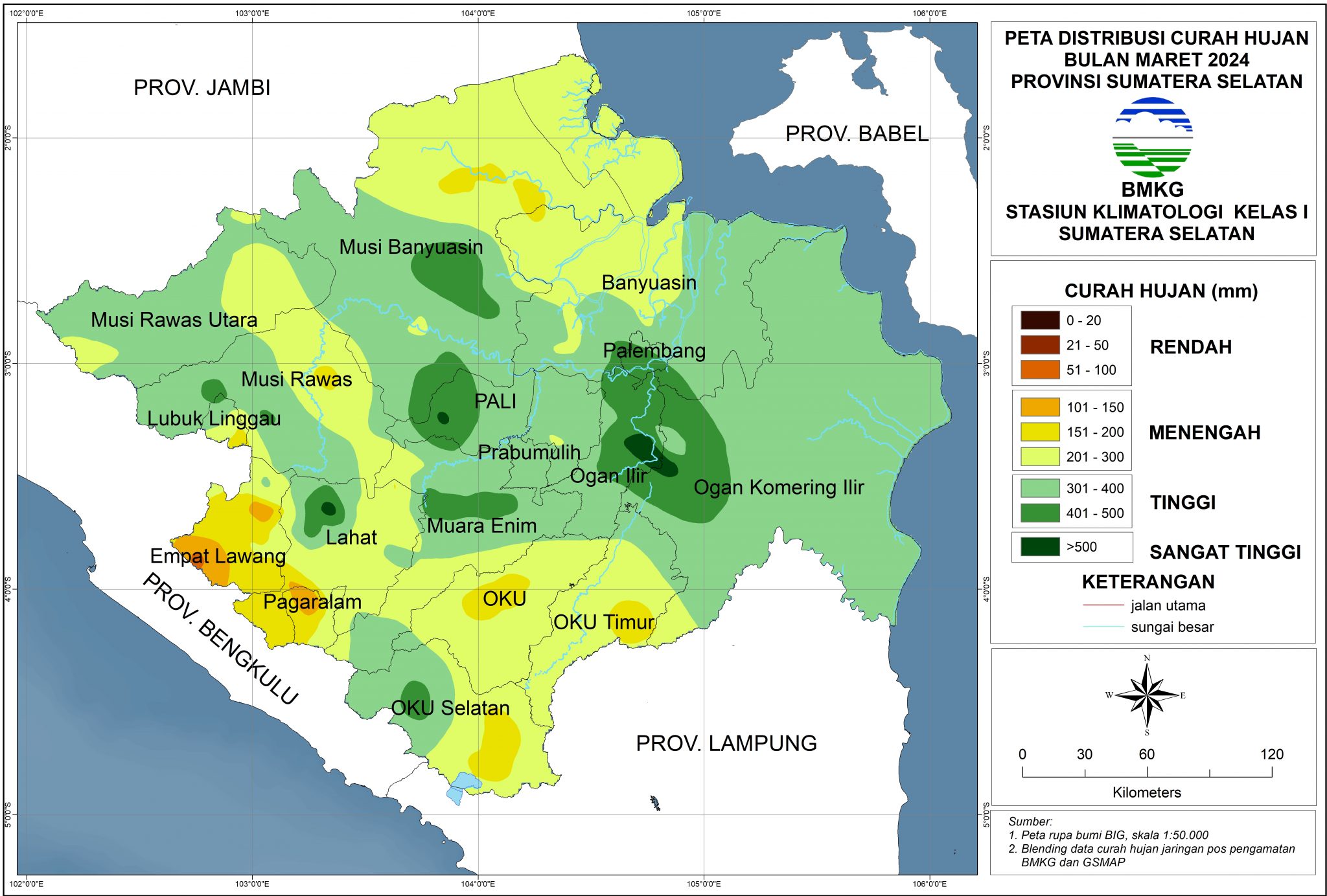 Distribusi curah hujan bulan maret tahun 2024 stasiun klimatologi